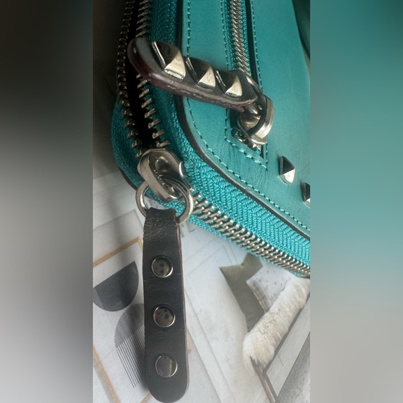 Rebecca Minkoff Teal/ Turquoise Studded Leather Wallet with full Zip Closure - Picture 4 of 16